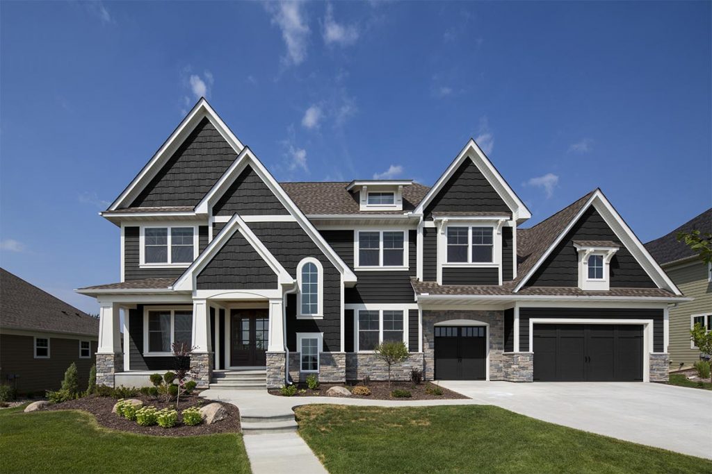 Diamond Kote® - Gallery - Graphite Horizontal Siding and Staggered Shake & White Trim