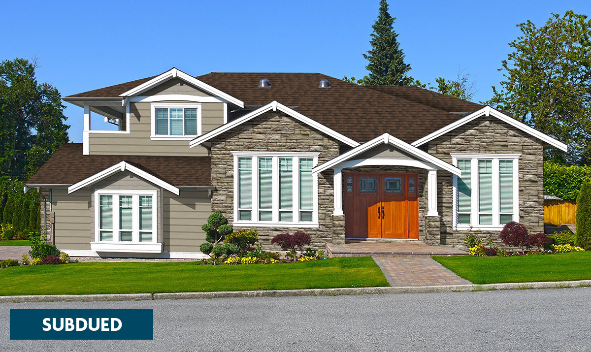 Tan siding with Burnt Sienna roofing