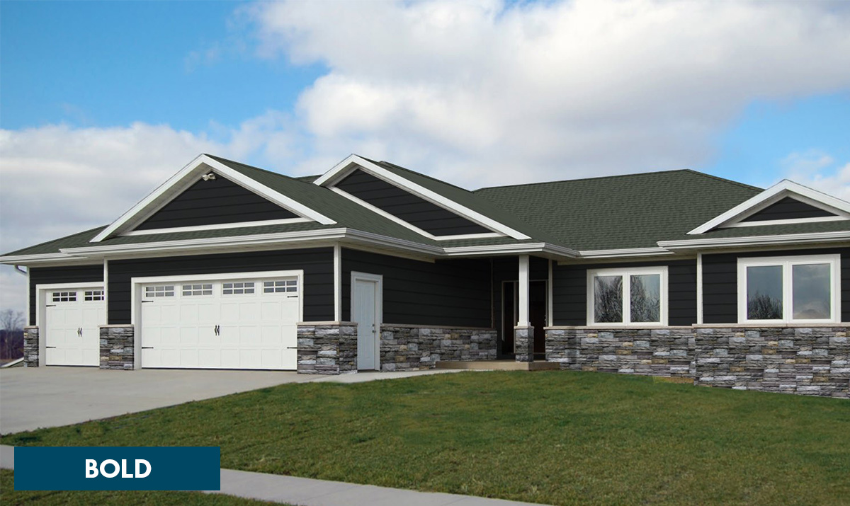 Black siding with Hunter Green roofing