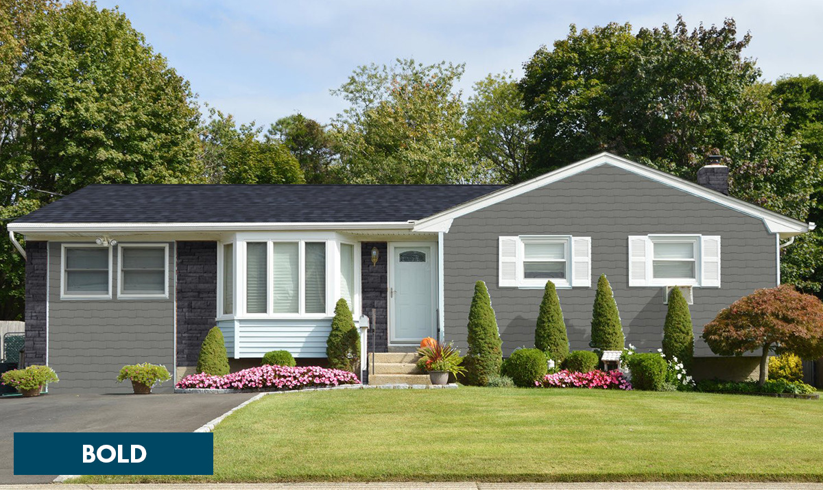 Gray siding with Atlantic Blue roofing