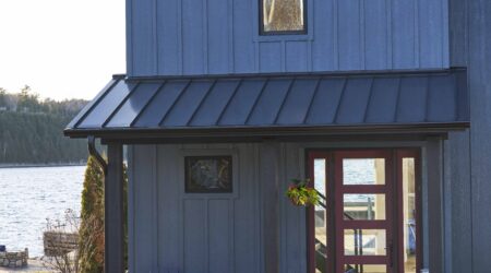 diamond kote board and batten in casade, pro-post wraps in onyx