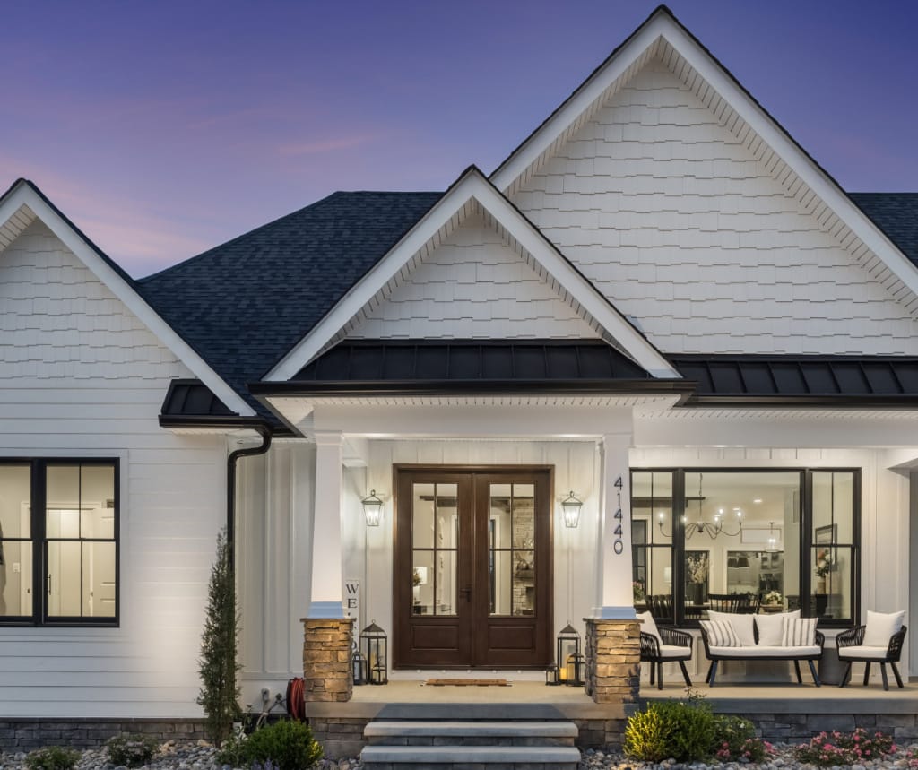 modern farmhouse with white siding