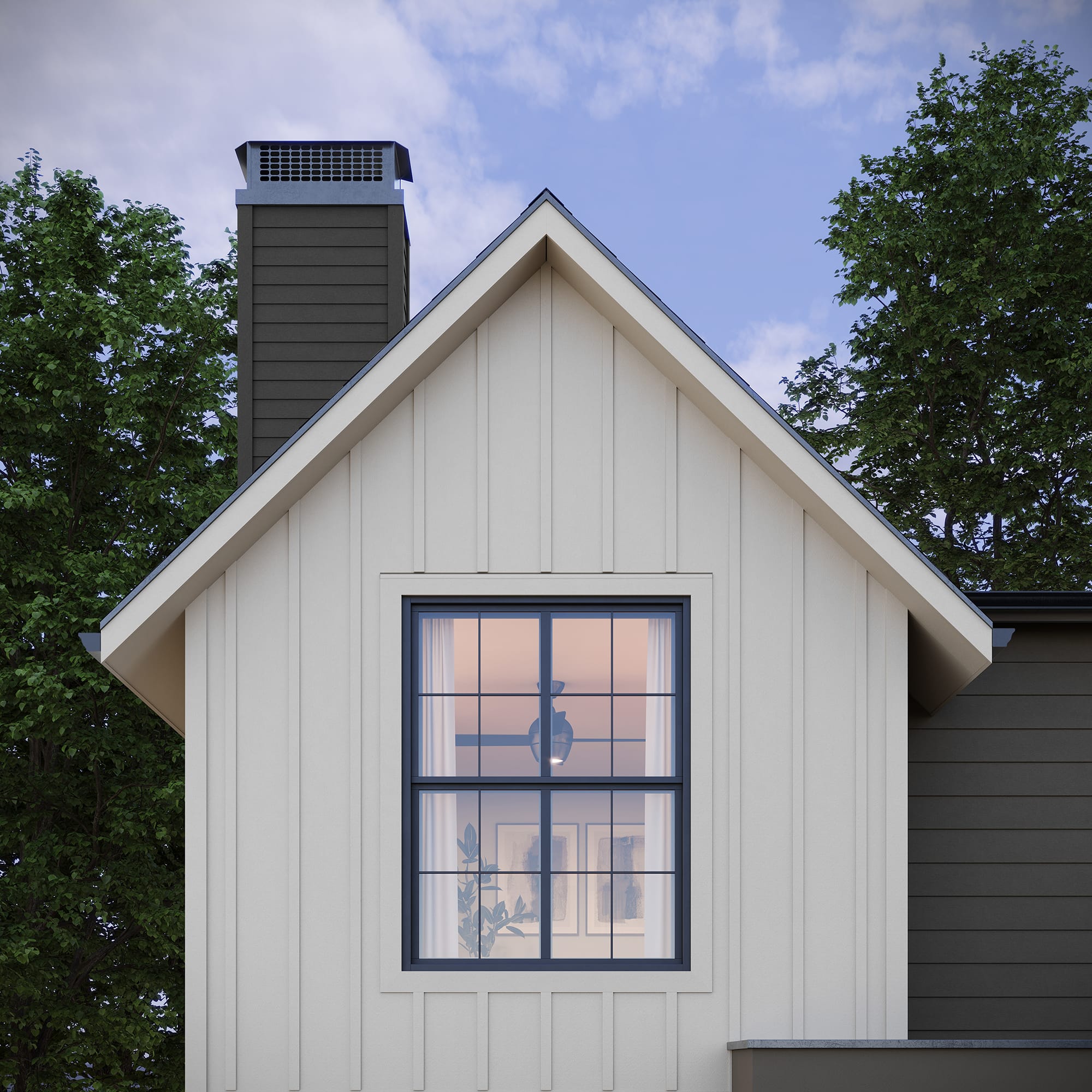 Modern home with Glacier Fog vertical board and batten with smooth texture